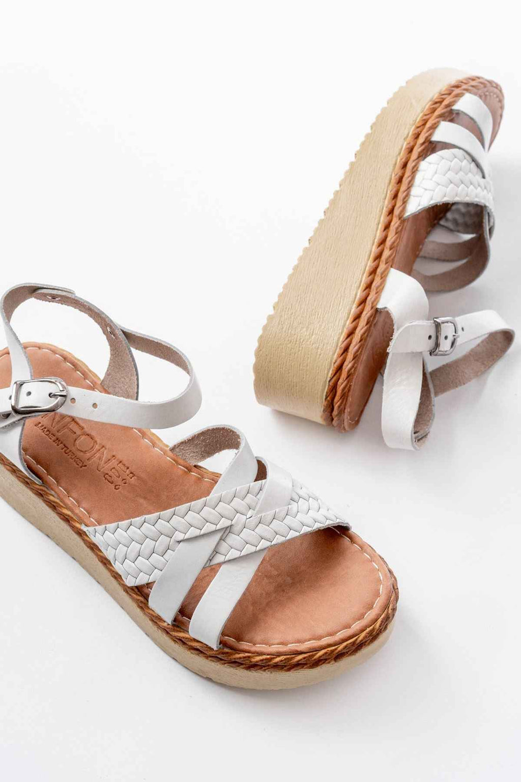 Ayakkabı Aşkı 730-138 Beyaz Örgü Hakiki Deri Ortopedik Taban Kadın Sandalet