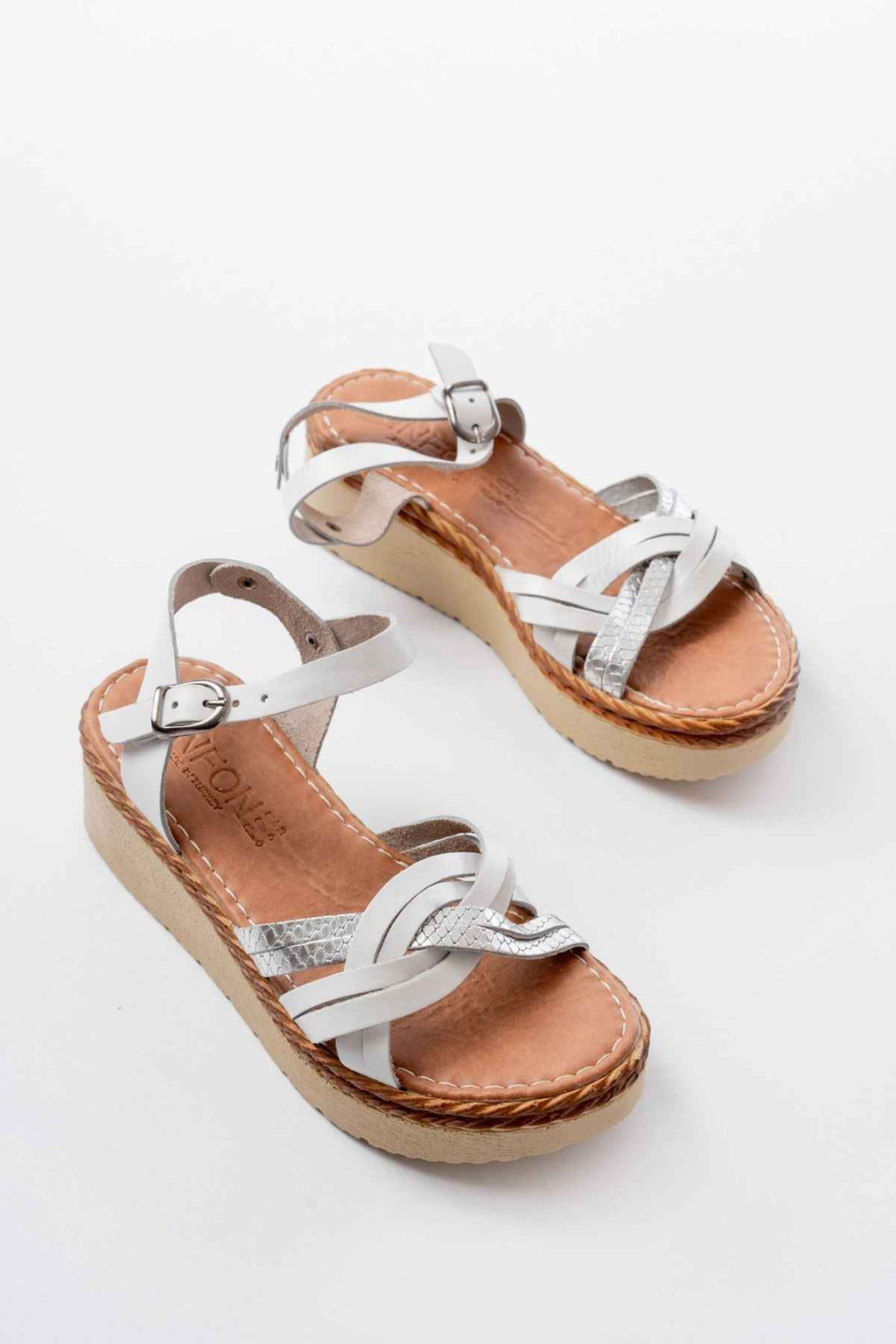 Ayakkabı Aşkı 730-037 Beyaz Ayna Hakiki Deri Ortopedik Taban Kadın Sandalet