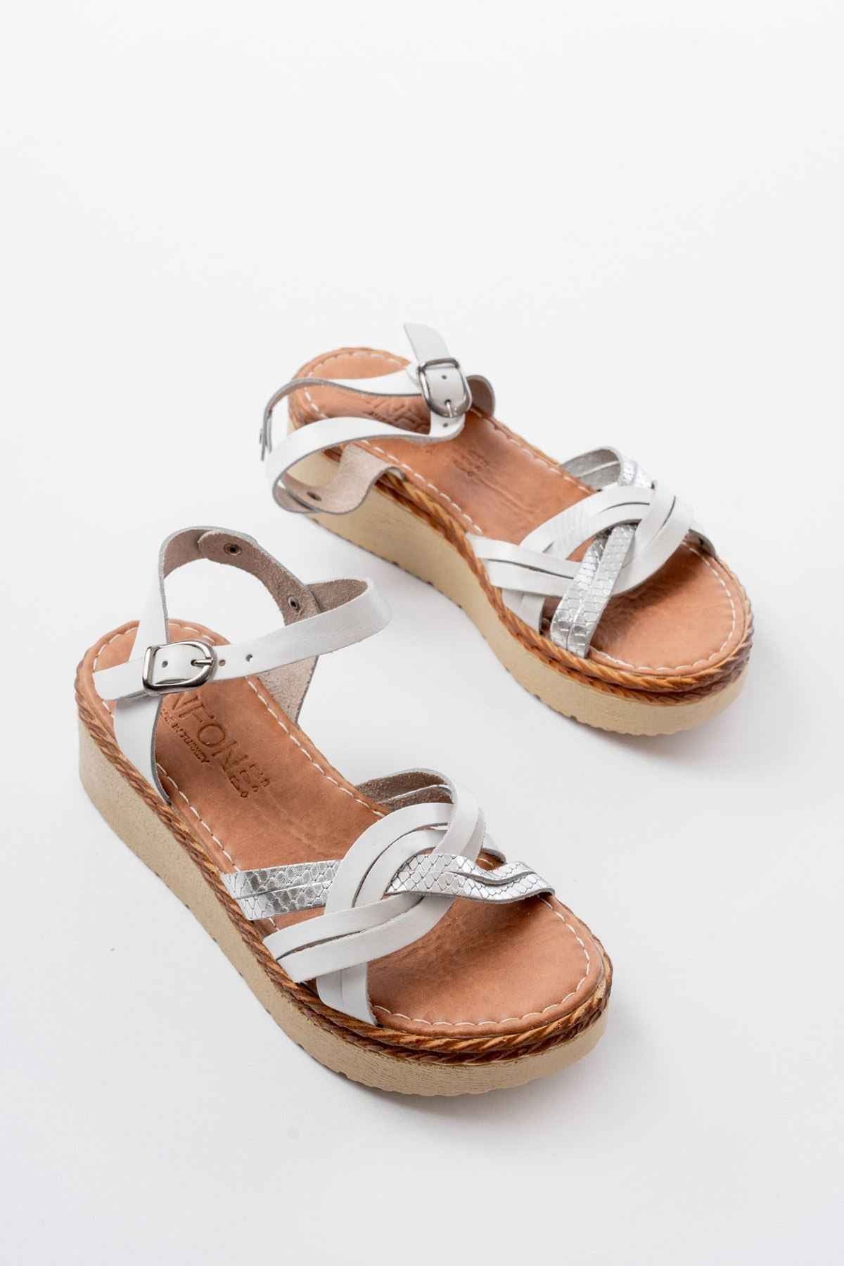 Ayakkabı Aşkı 730-037 Beyaz Ayna Hakiki Deri Ortopedik Taban Kadın Sandalet