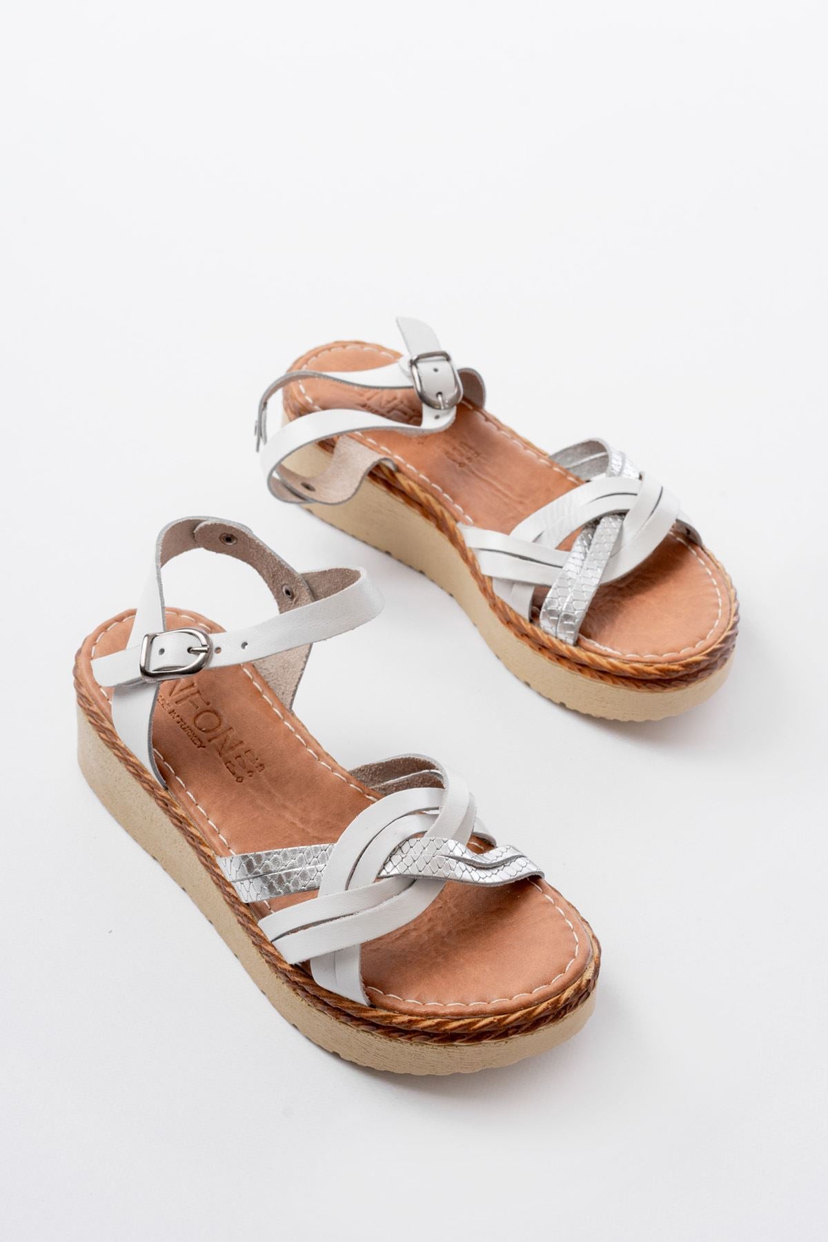 Ayakkabı Aşkı Beyaz Ayna Hakiki Deri Ortopedik Taban Kadın Sandalet - Ayakkabı Aşkı