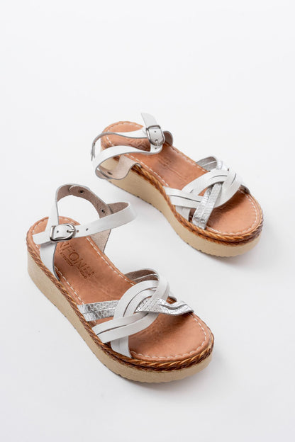 Ayakkabı Aşkı Beyaz Ayna Hakiki Deri Ortopedik Taban Kadın Sandalet