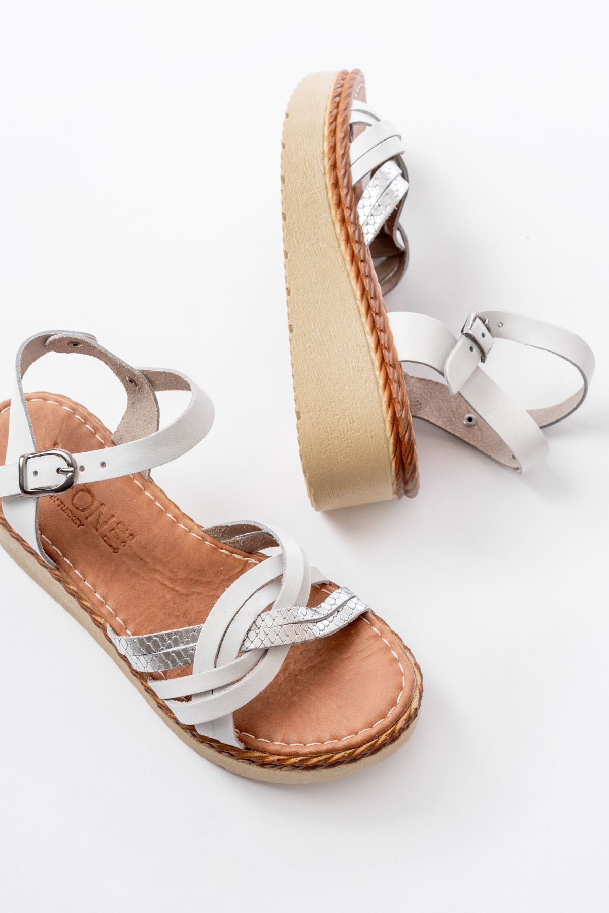 Ayakkabı Aşkı Beyaz Ayna Hakiki Deri Ortopedik Taban Kadın Sandalet - Ayakkabı Aşkı