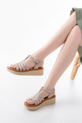 Ayakkabı Aşkı Bej Hakiki Deri Ortopedik Taban Kadın Sandalet - Ayakkabı Aşkı