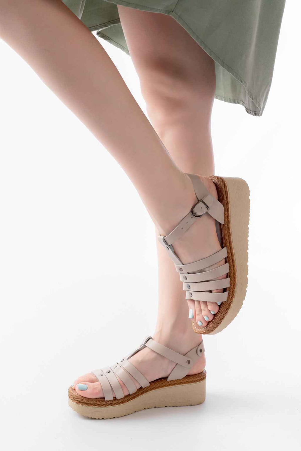 Ayakkabı Aşkı 730-142 Bej Hakiki Deri Ortopedik Taban Kadın Sandalet