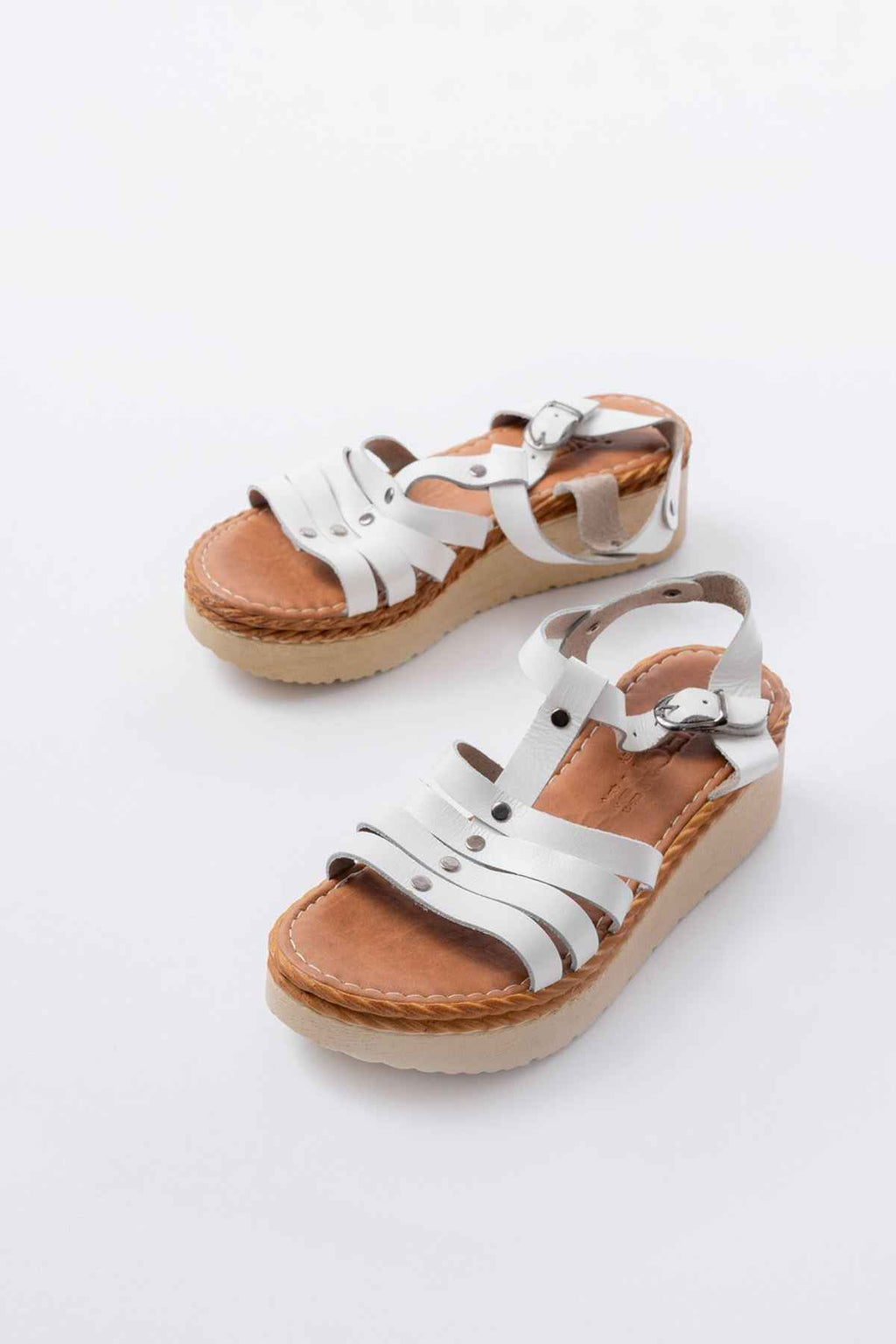 Ayakkabı Aşkı 730-142 Beyaz Hakiki Deri Ortopedik Taban Kadın Sandalet