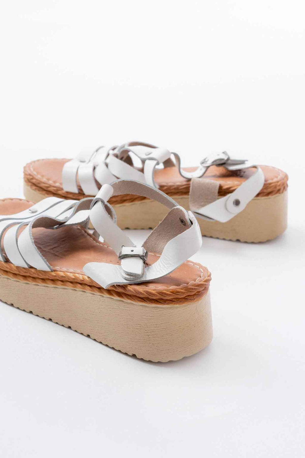 Ayakkabı Aşkı 730-142 Beyaz Hakiki Deri Ortopedik Taban Kadın Sandalet