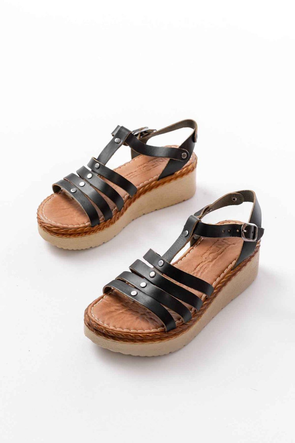 Ayakkabı Aşkı 730-142 Siyah Hakiki Deri Ortopedik Taban Kadın Sandalet