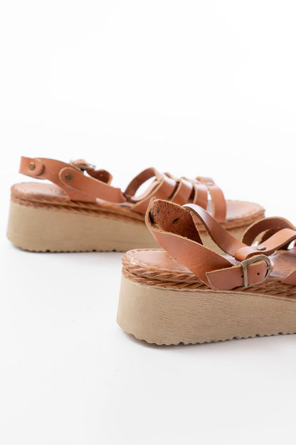 Ayakkabı Aşkı Taba Hakiki Deri Ortopedik Taban Kadın Sandalet