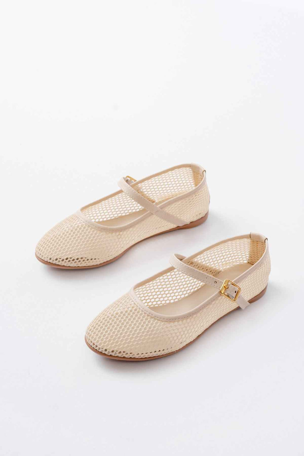 Ayakkabı Aşkı 6325 Bej Fileli Baret Toka Detaylı Günlük Kadın Babet