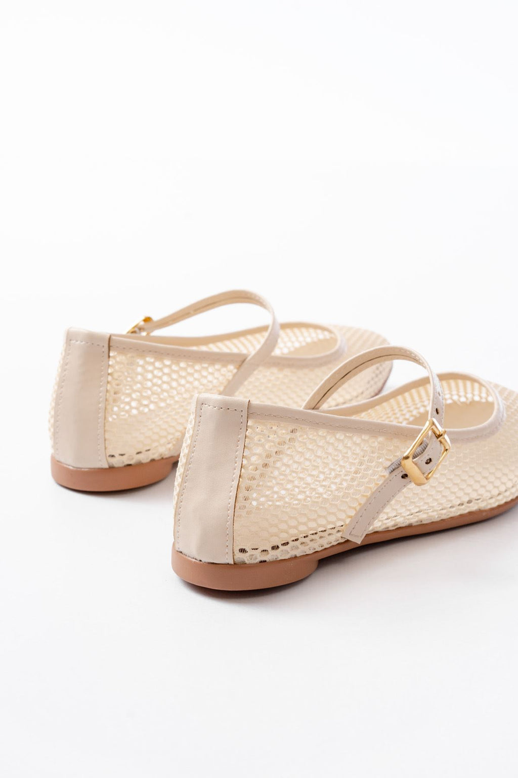 Ayakkabı Aşkı 6325 Bej Fileli Baret Toka Detaylı Günlük Kadın Babet - Ayakkabı Aşkı