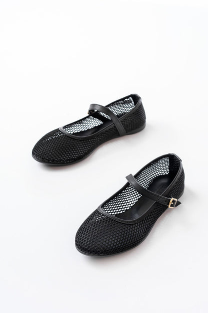 Ayakkabı Aşkı 6325 Siyah Fileli Baret Toka Detaylı Günlük Kadın Babet