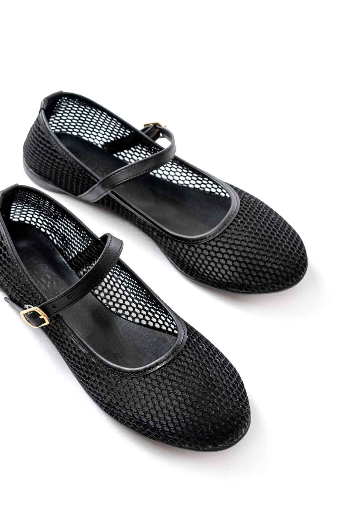 Ayakkabı Aşkı 6325 Siyah Fileli Baret Toka Detaylı Günlük Kadın Babet