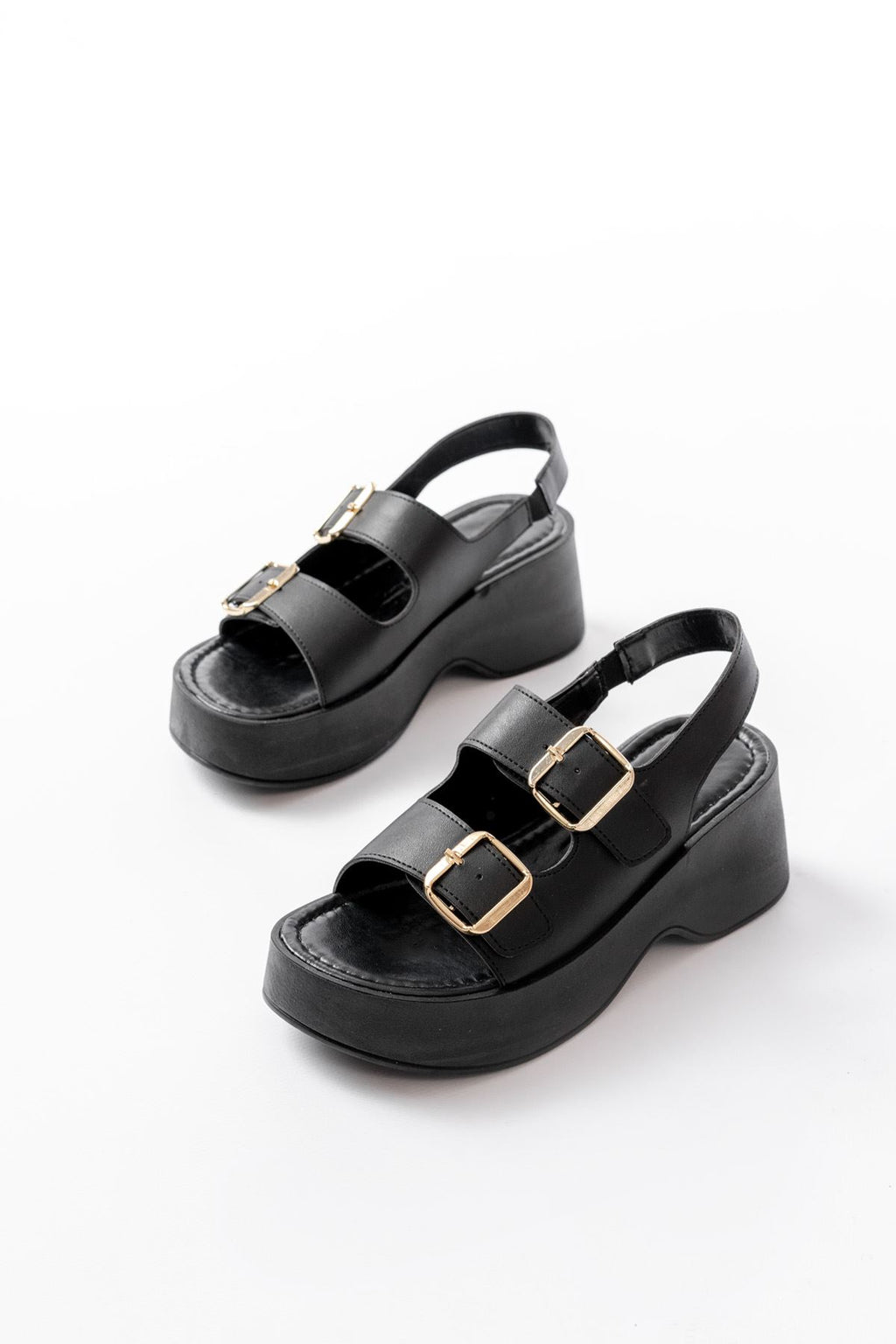 Ayakkabı Aşkı Siyah Tokalı Günlük Dolgu Topuk Kadın Sandalet