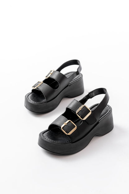 Ayakkabı Aşkı Siyah Tokalı Günlük Dolgu Topuk Kadın Sandalet