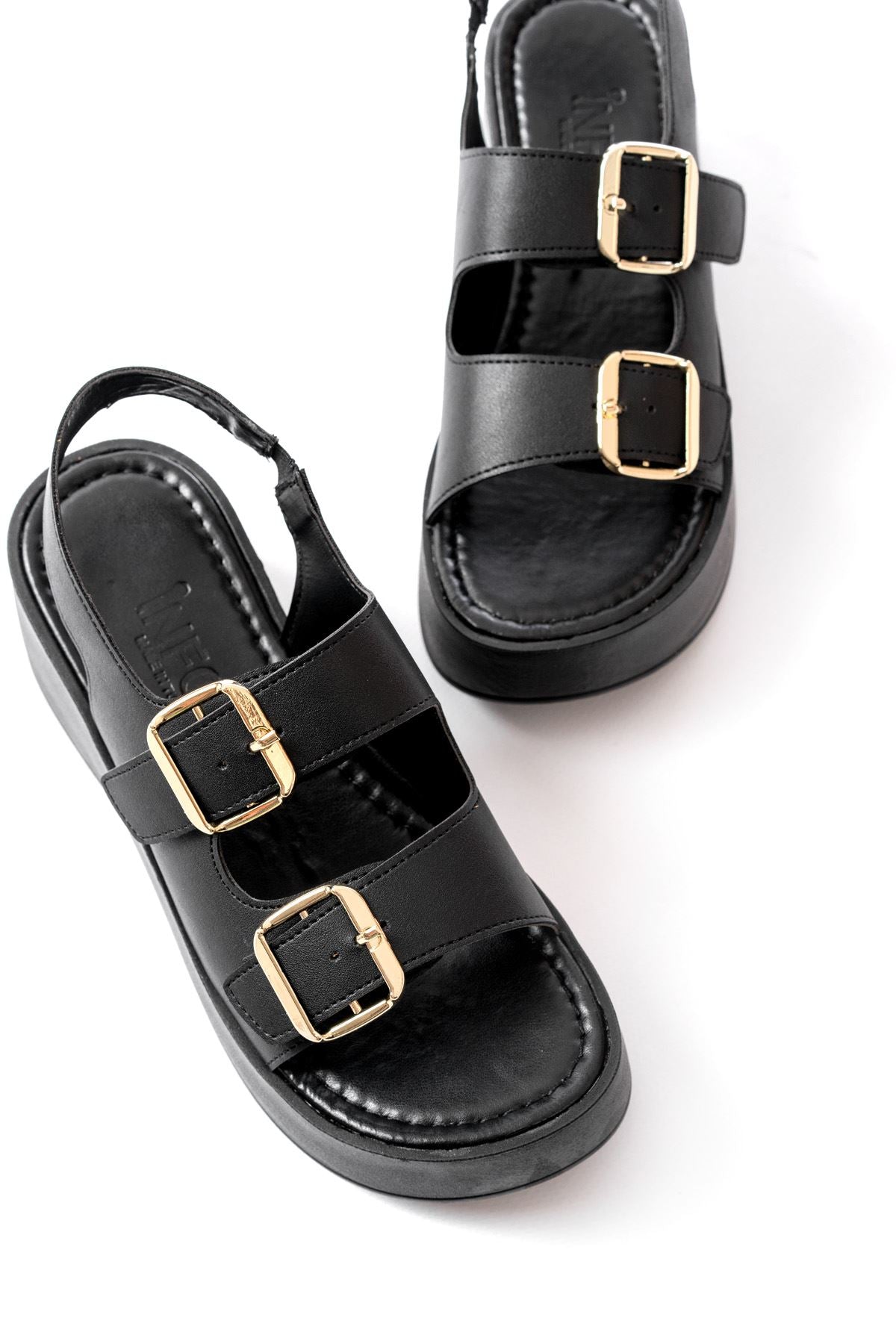 Ayakkabı Aşkı Siyah Tokalı Günlük Dolgu Topuk Kadın Sandalet