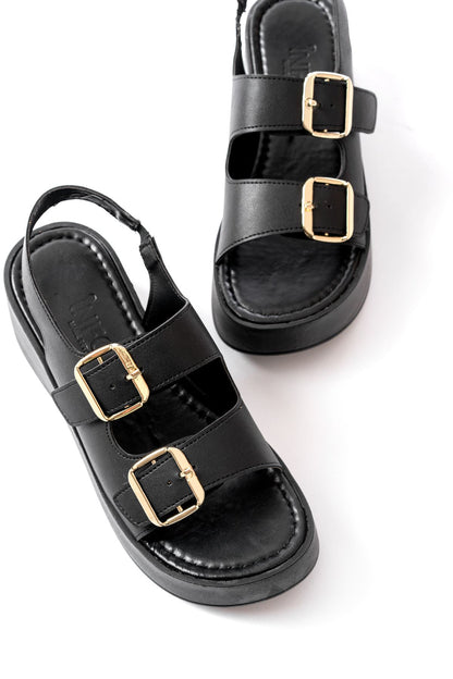 Ayakkabı Aşkı Siyah Tokalı Günlük Dolgu Topuk Kadın Sandalet