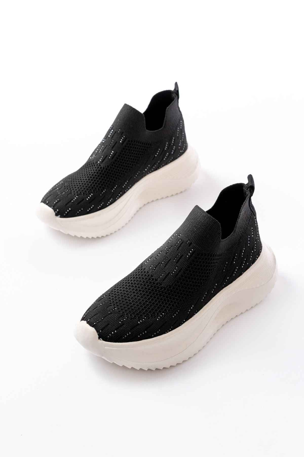 Ayakkabı Aşkı Dm-707  Siyah Fileli Beyaz Faillant Taban Taş Aksesuarlı Günlük Spor Ayakkab