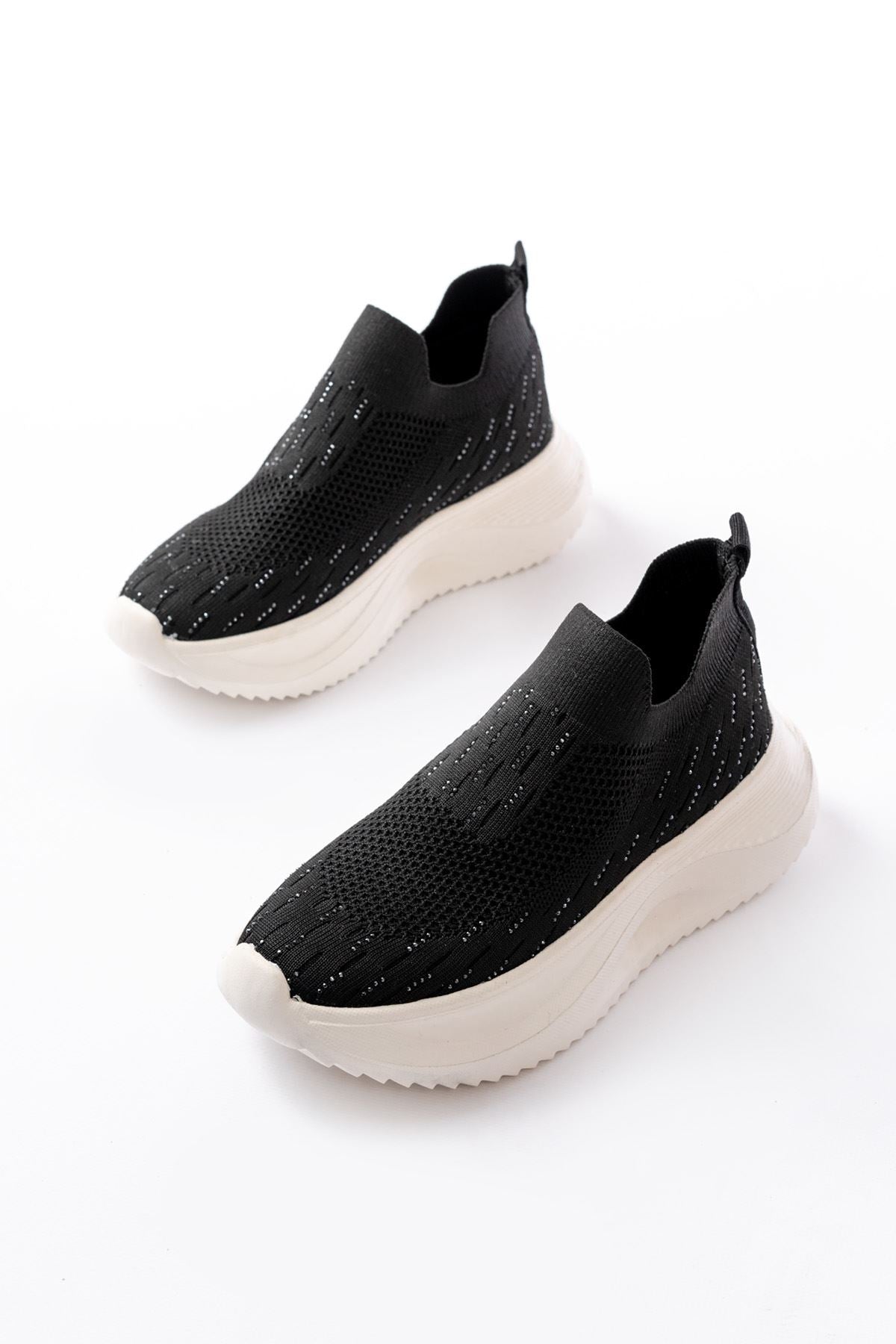 Ayakkabı Aşkı Siyah Fileli Beyaz Faillant Taban Taş Aksesuarlı Günlük Spor Ayakkab