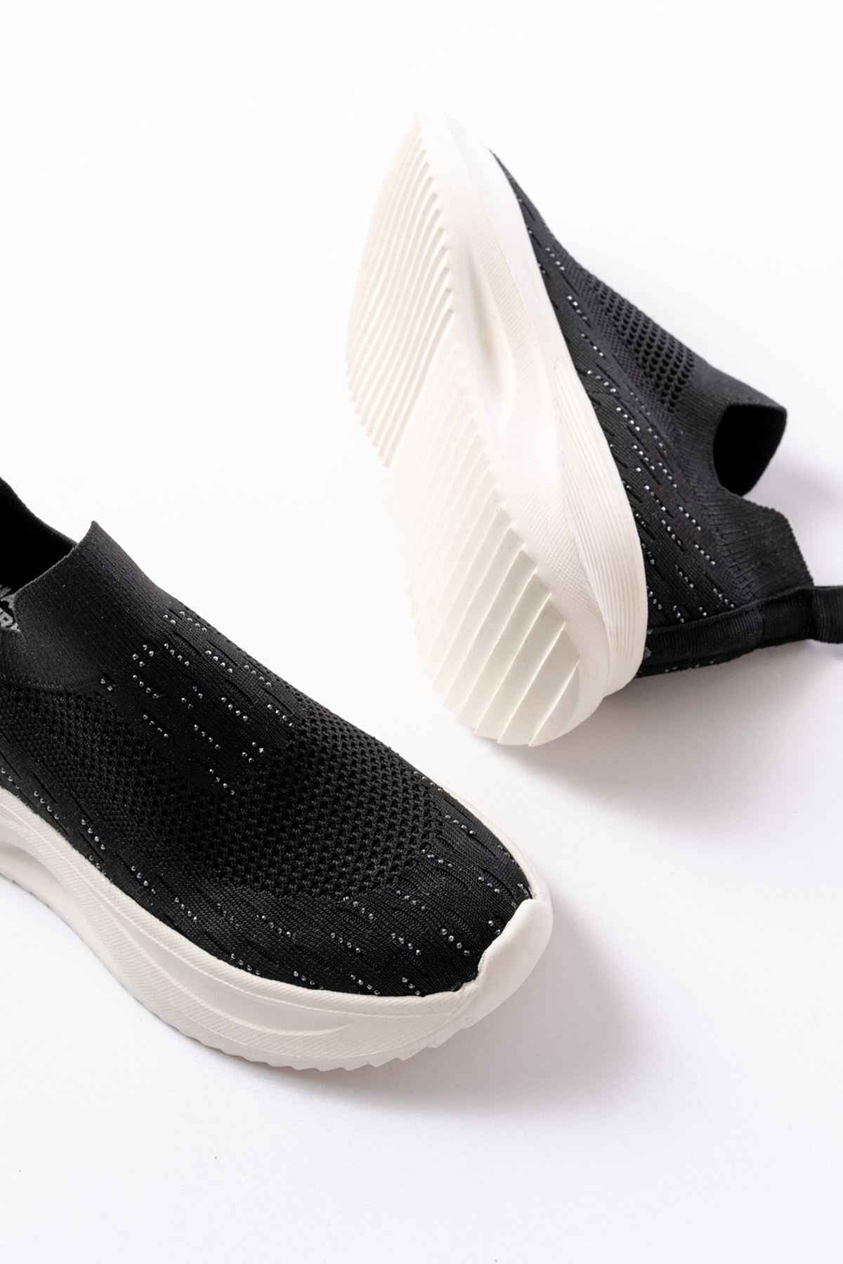 Ayakkabı Aşkı Dm-707  Siyah Fileli Beyaz Faillant Taban Taş Aksesuarlı Günlük Spor Ayakkab