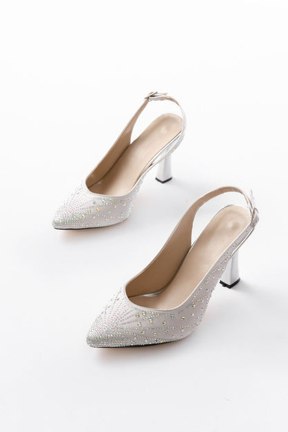 Ayakkabı Aşkı Gümüş Arkası Açık Taş Aksesuarlı Günlük Kadın Sandalet