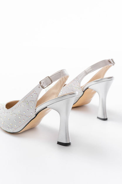 Ayakkabı Aşkı Gümüş Arkası Açık Taş Aksesuarlı Günlük Kadın Sandalet