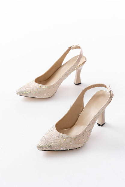 Ayakkabı Aşkı Bej Arkası Açık Taş Aksesuarlı Günlük Kadın Sandalet