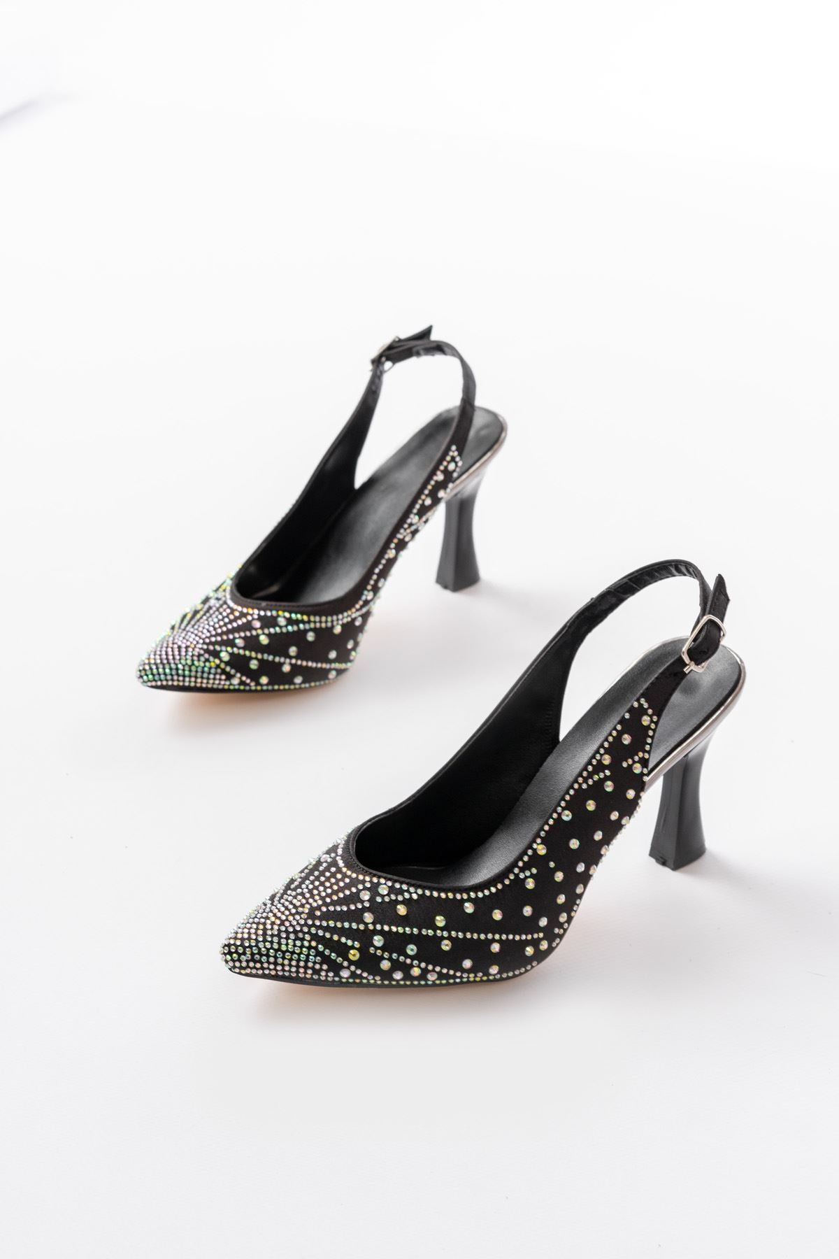 Ayakkabı Aşkı Siyah Arkası Açık Taş Aksesuarlı Günlük Kadın Sandalet - Ayakkabı Aşkı