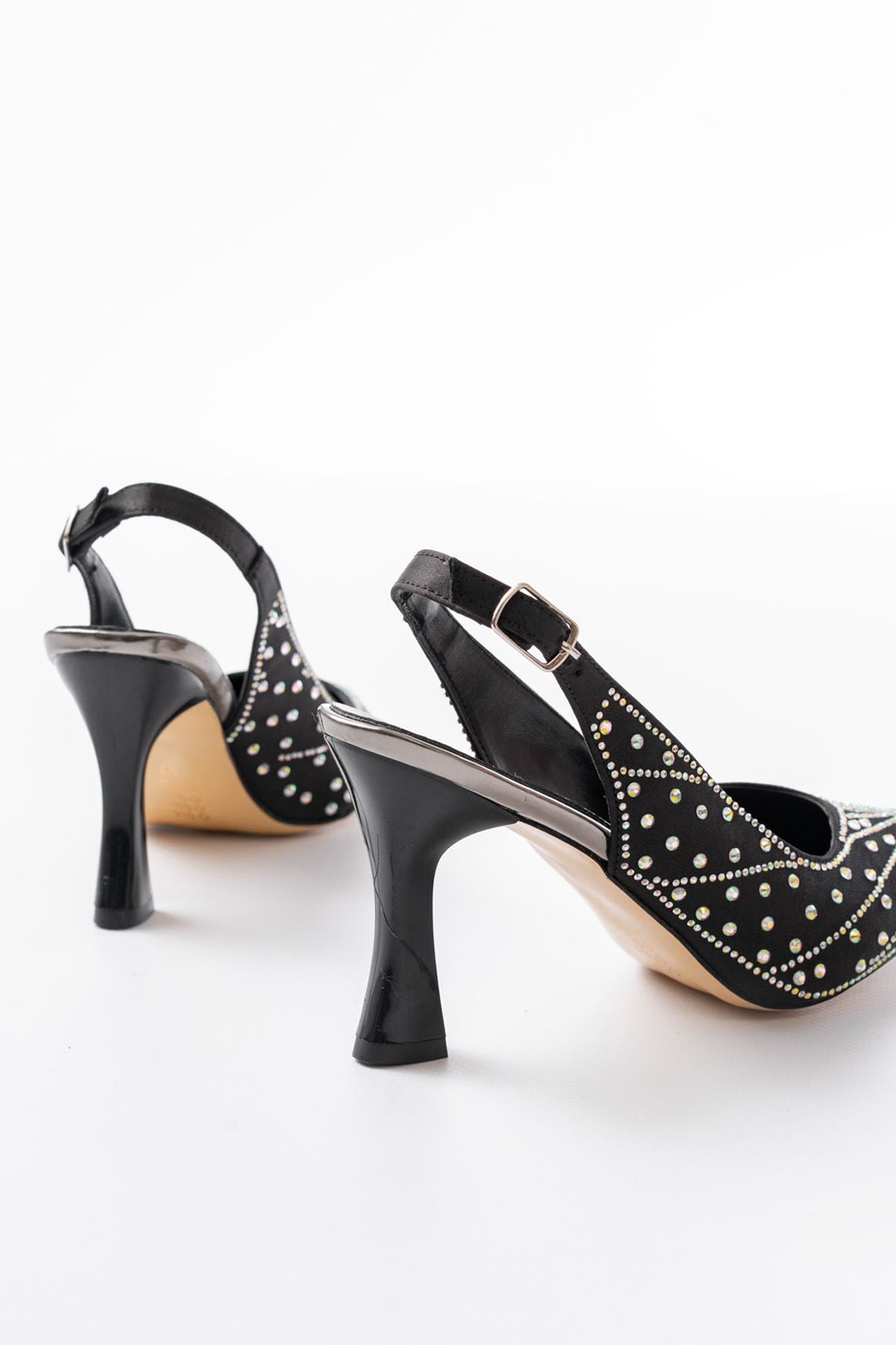Ayakkabı Aşkı Siyah Arkası Açık Taş Aksesuarlı Günlük Kadın Sandalet - Ayakkabı Aşkı