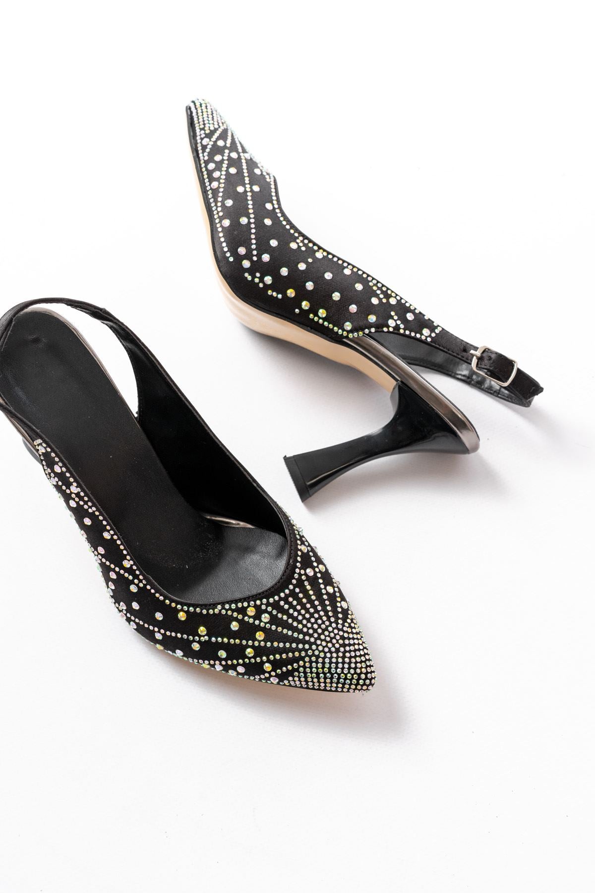 Ayakkabı Aşkı Siyah Arkası Açık Taş Aksesuarlı Günlük Kadın Sandalet - Ayakkabı Aşkı