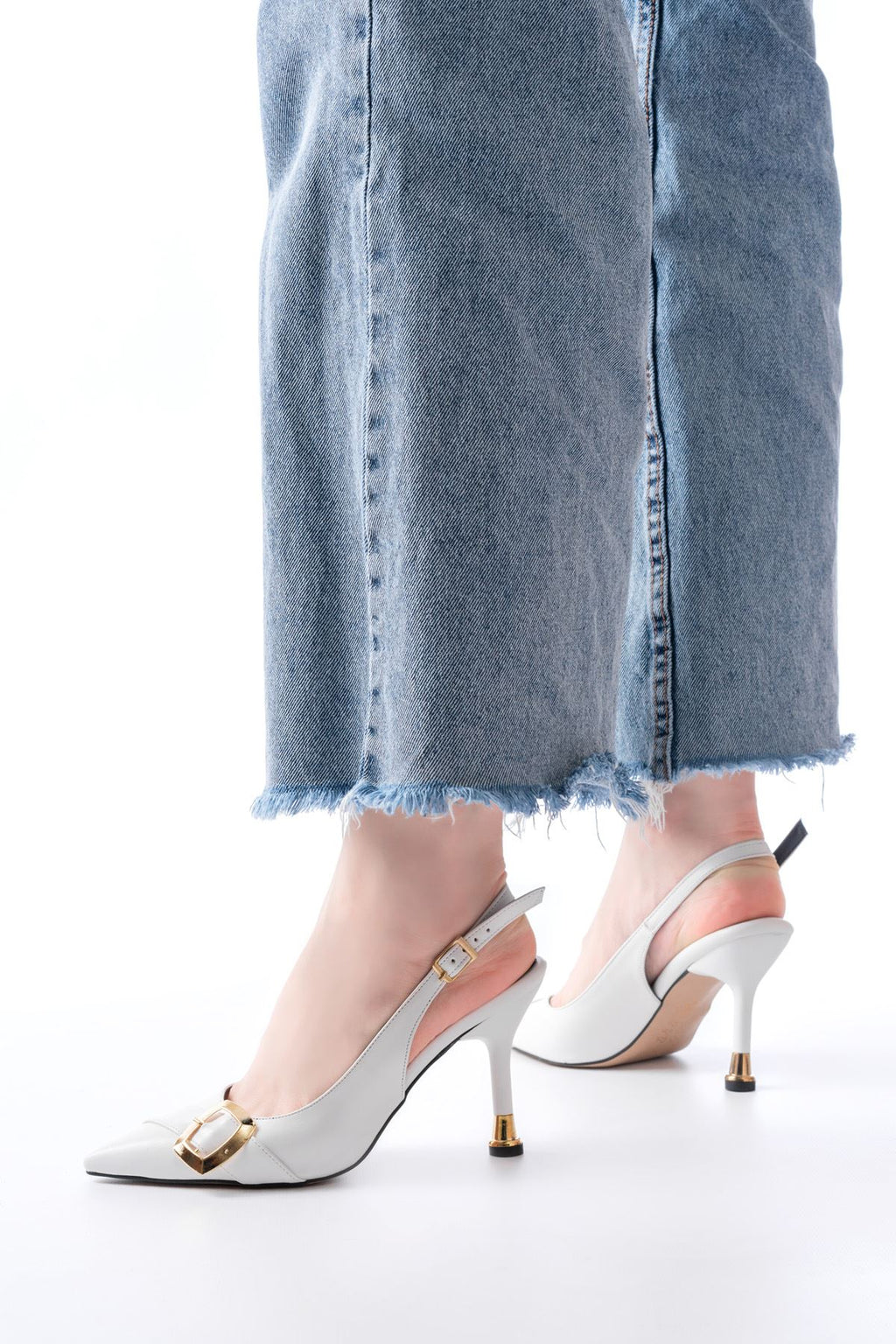 Ayakkabı Aşkı İNF-1151 Beyaz Günlük Arkası Açık Topuklu Bayan Ayakkabı - Ayakkabı Aşkı