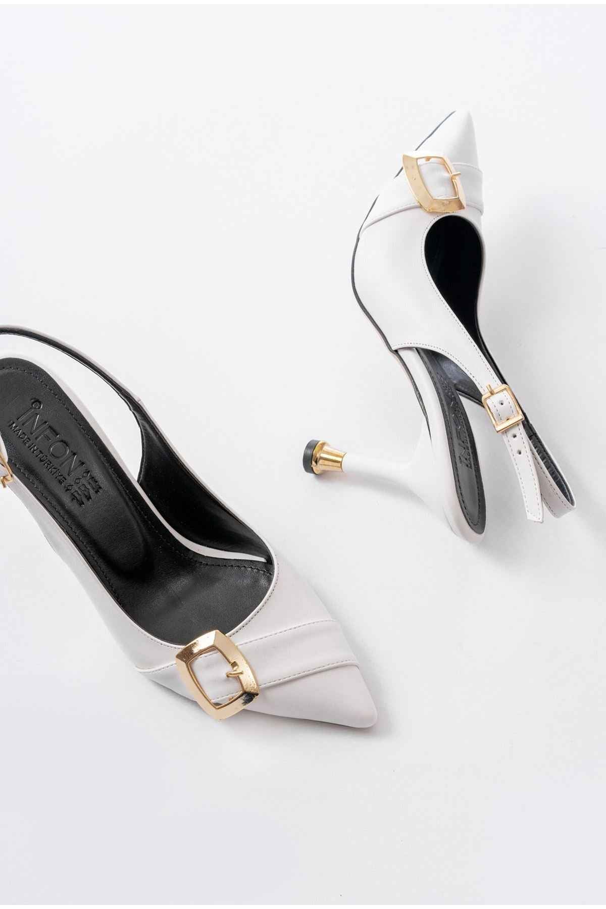 Ayakkabı Aşkı Inf-1151 Beyaz Günlük Arkası Açık Topuklu Bayan Ayakkabı