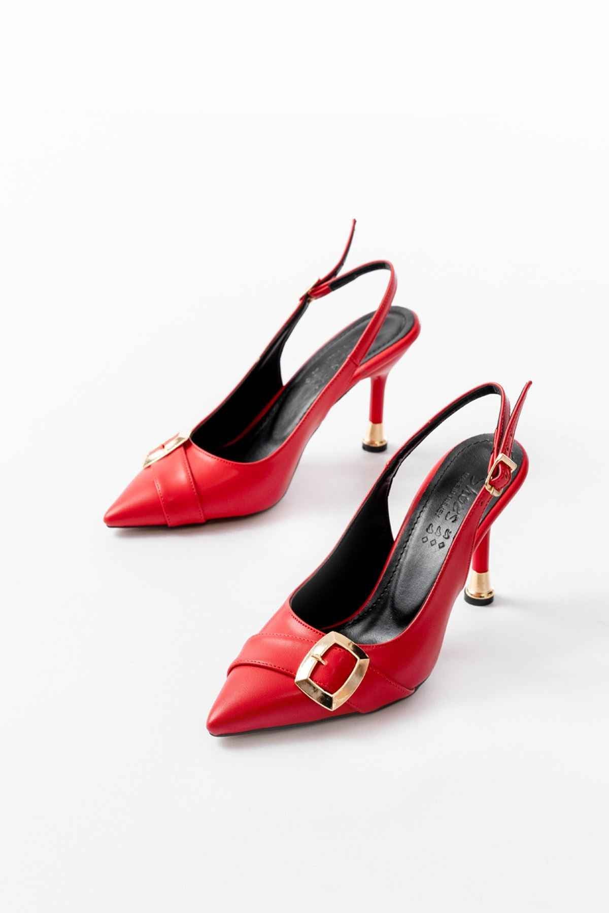 Ayakkabı Aşkı Inf-1151 Kırmızı Günlük Arkası Açık Topuklu Bayan Ayakkabı