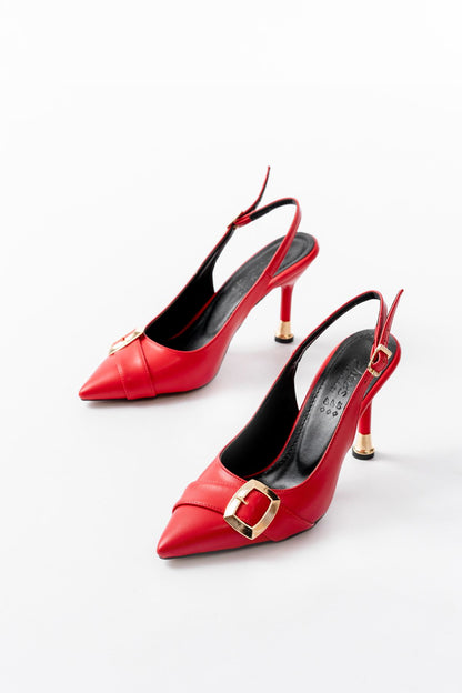 Ayakkabı Aşkı İNF-1151 Kırmızı Günlük Arkası Açık Topuklu Bayan Ayakkabı