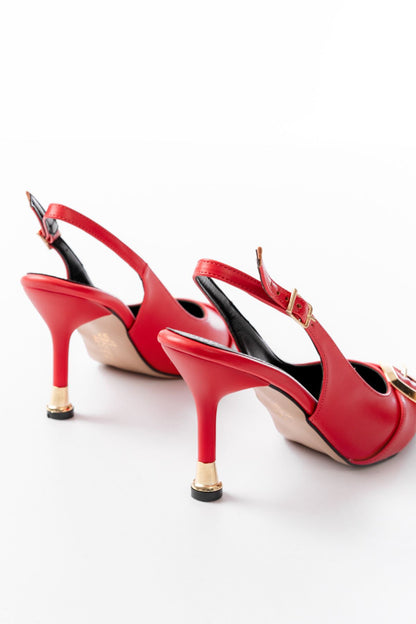 Ayakkabı Aşkı İNF-1151 Kırmızı Günlük Arkası Açık Topuklu Bayan Ayakkabı