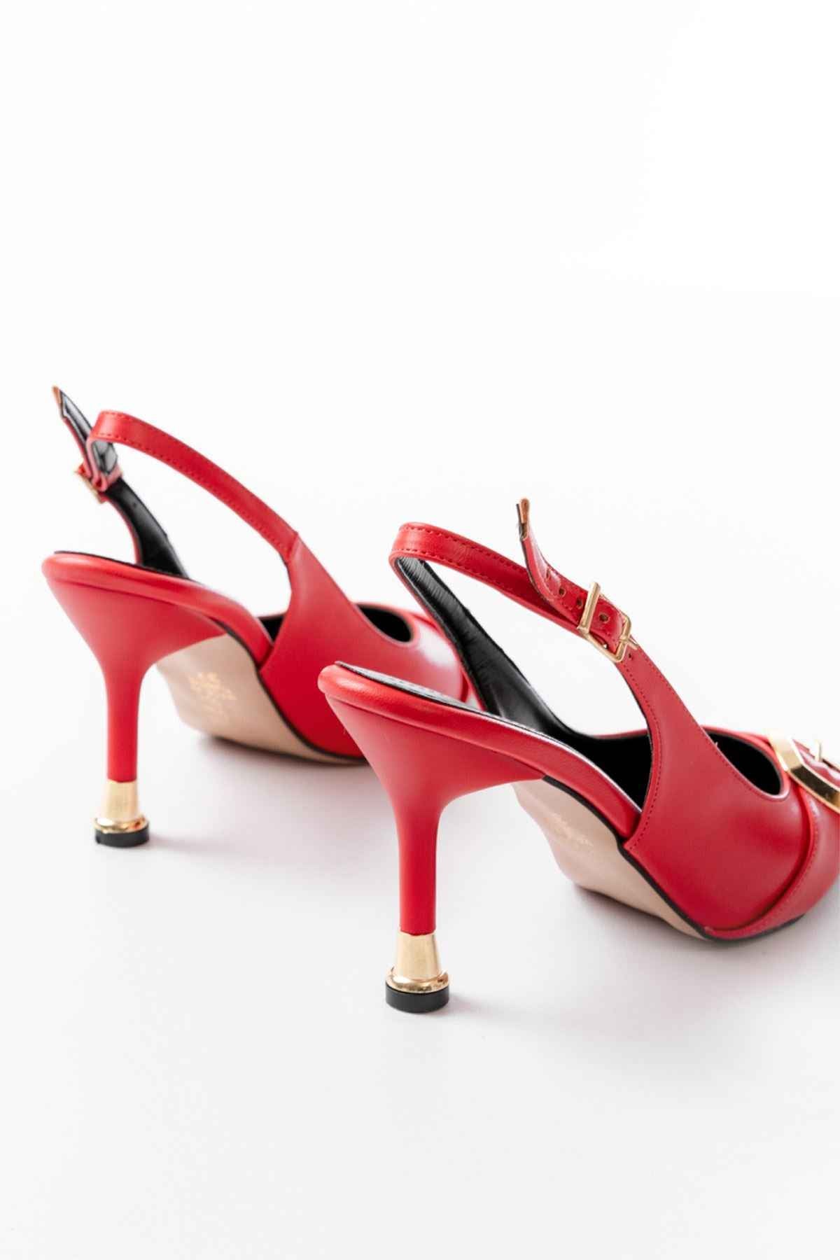 Ayakkabı Aşkı Inf-1151 Kırmızı Günlük Arkası Açık Topuklu Bayan Ayakkabı