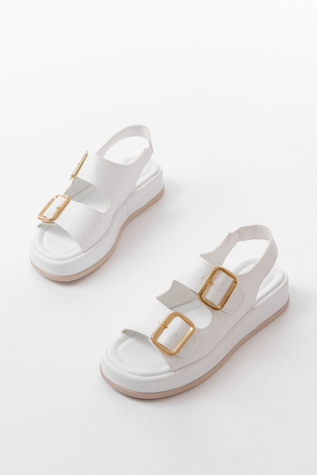 Ayakkabı Aşkı 1187 Beyaz Dolgu Topuk Lastik Baretli Kadın Sandalet - Ayakkabı Aşkı