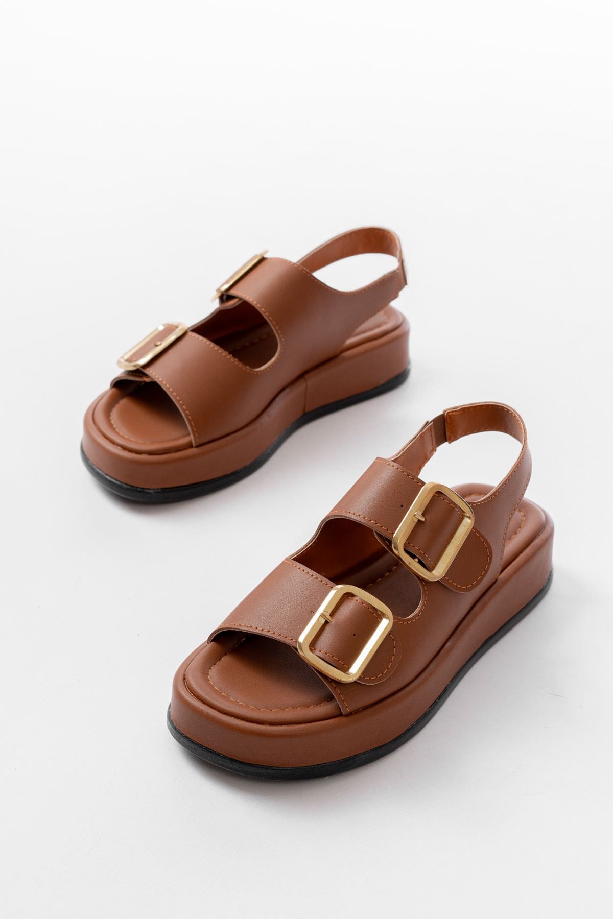 Ayakkabı Aşkı 1187 Taba Dolgu Topuk Lastik Baretli Kadın Sandalet - Ayakkabı Aşkı