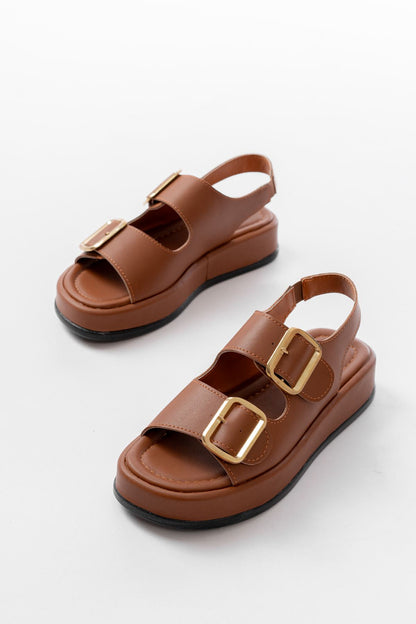 Ayakkabı Aşkı 1187 Taba Dolgu Topuk Lastik Baretli Kadın Sandalet