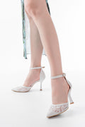 Ayakkabı Aşkı Beyaz Fileli Çiçek Detaylı Kadın Topuklu Ayakkabı - Ayakkabı Aşkı