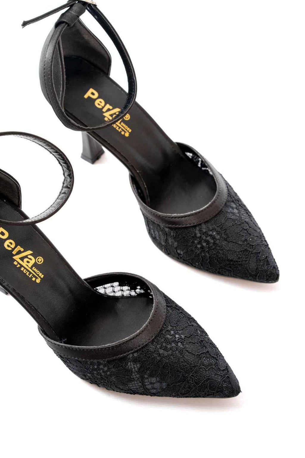 Ayakkabı Aşkı K-404 Siyah Fileli Çiçek Detaylı  Kadın Topuklu Ayakkabı