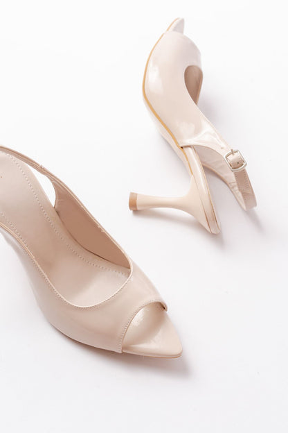 Ayakkabı Aşkı 717 Bej Rugan Sivri Burunlu Topuklu Kadın Sandalet