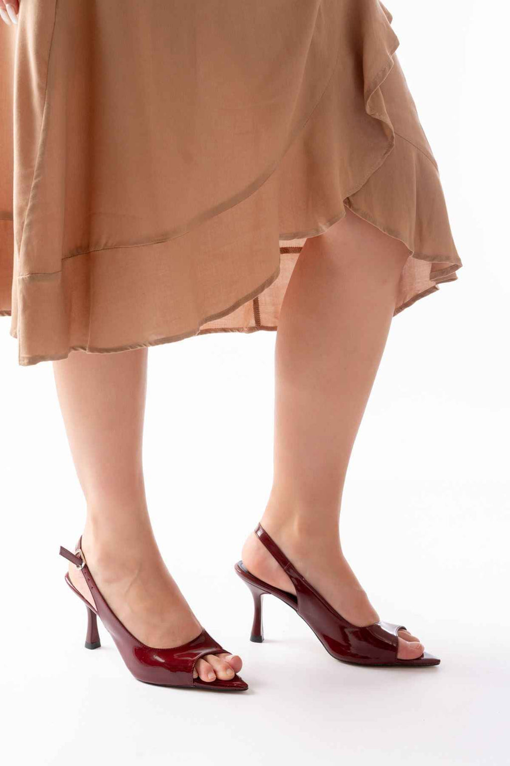 Ayakkabı Aşkı 717 Bordo Rugan Sivri Burunlu Topuklu Kadın Sandalet