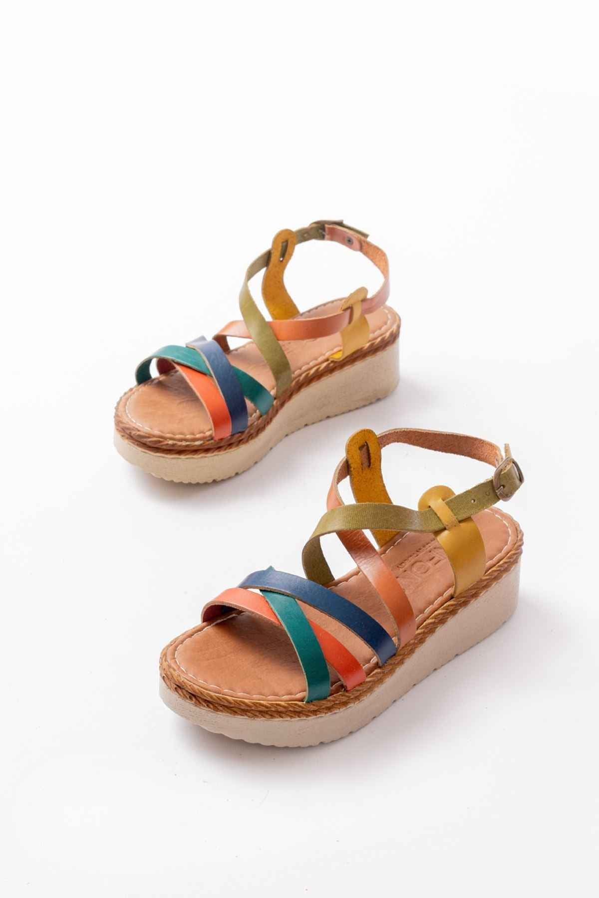 Ayakkabı Aşkı 730-153 Multi Ortopedik Hakiki Deri Dolgu Kadın Sandalet