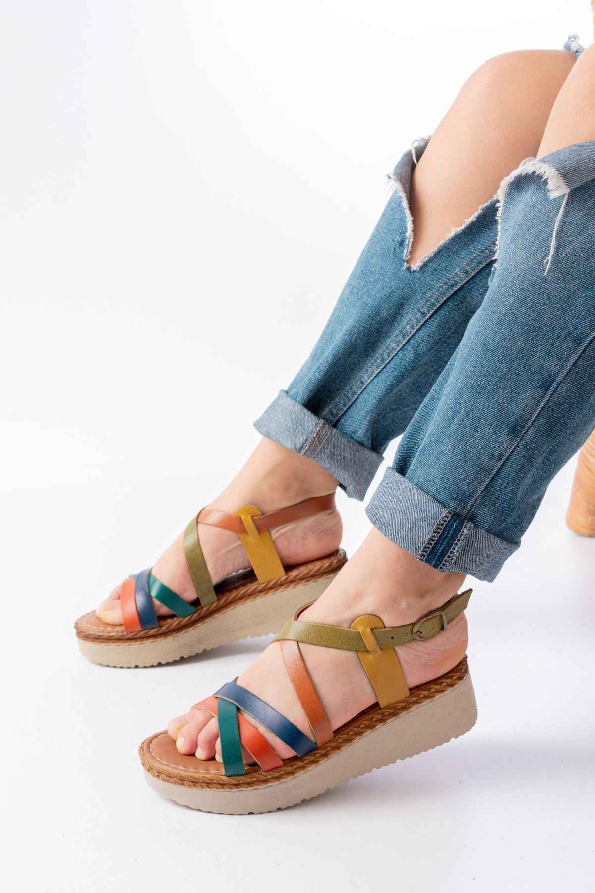 Ayakkabı Aşkı 730-153 Multi Ortopedik Hakiki Deri Dolgu Kadın Sandalet