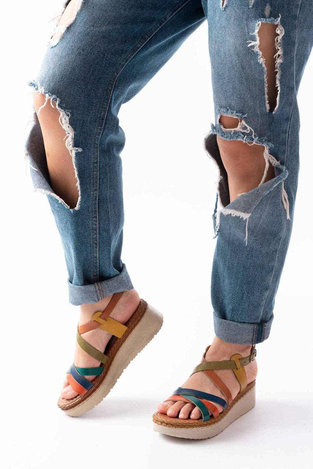 Ayakkabı Aşkı 730-153 Multi Ortopedik Hakiki Deri Dolgu Kadın Sandalet