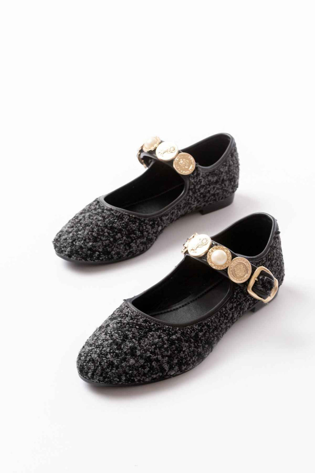 Ayakkabı Aşkı Inf-6363 Siyah Havlu Desenli Baret Tokalı Günlük Bayan Ayakkabı