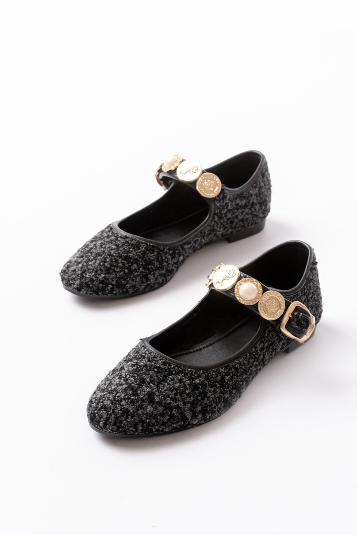 Ayakkabı Aşkı İNF-6363 Siyah Havlu Desenli Baret Tokalı Günlük Bayan Ayakkabı