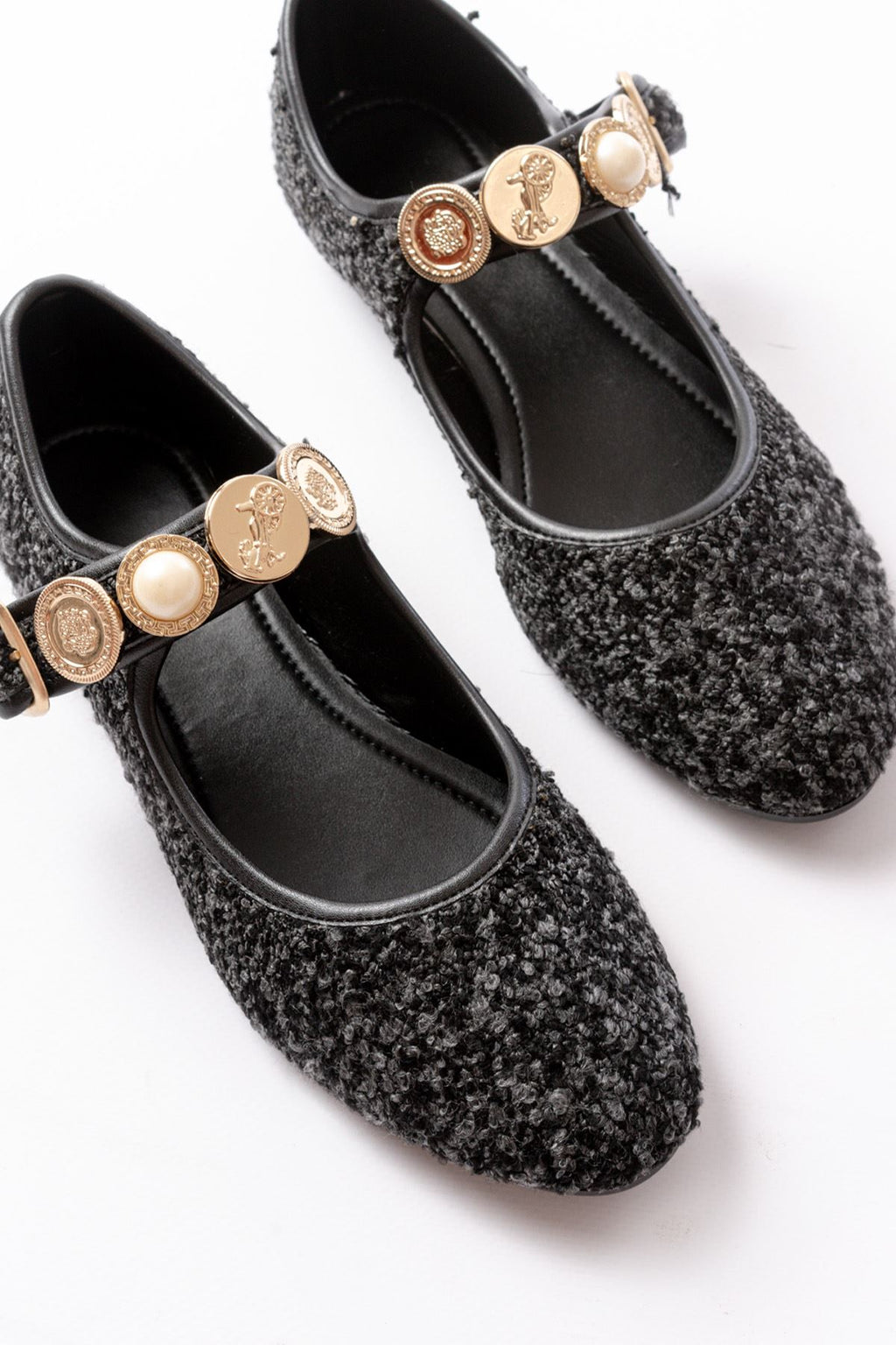 Ayakkabı Aşkı İNF-6363 Siyah Havlu Desenli Baret Tokalı Günlük Bayan Ayakkabı - Ayakkabı Aşkı