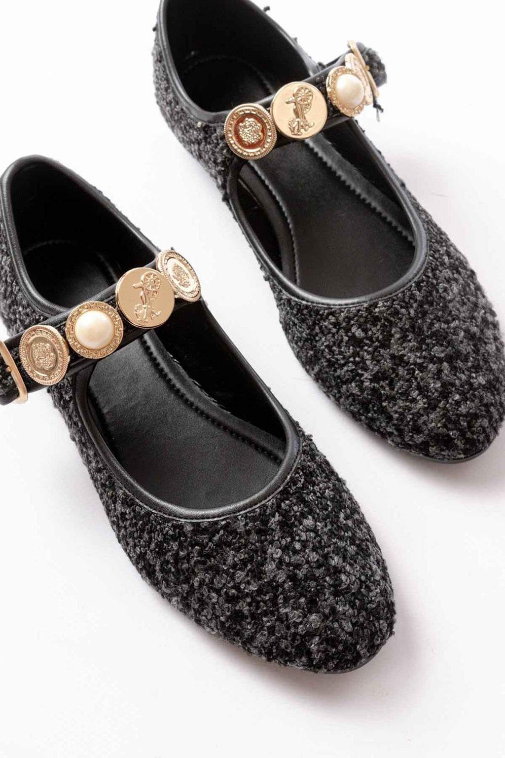 Ayakkabı Aşkı Inf-6363 Siyah Havlu Desenli Baret Tokalı Günlük Bayan Ayakkabı