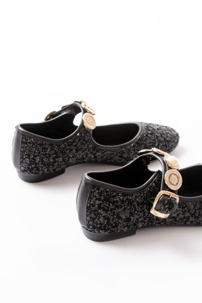 Ayakkabı Aşkı İNF-6363 Siyah Havlu Desenli Baret Tokalı Günlük Bayan Ayakkabı
